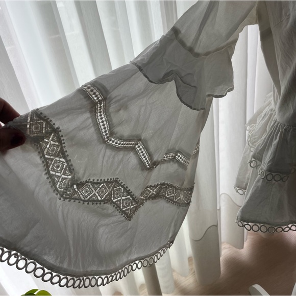 2 beautiful shirts. White shirt with bell sleeves the buckle shirt size small - Picture 2 of 9